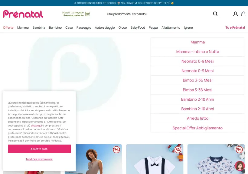 Schermata della pagina offerta di Prenatal