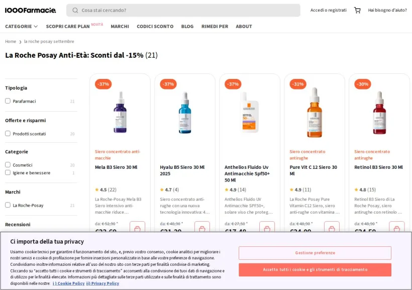 Schermata della pagina offerta di 1000Farmacie