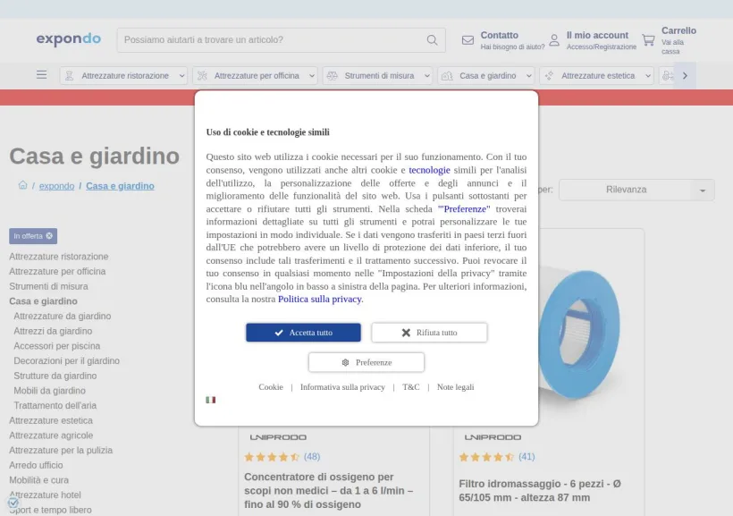 Schermata della pagina offerta di Expondo