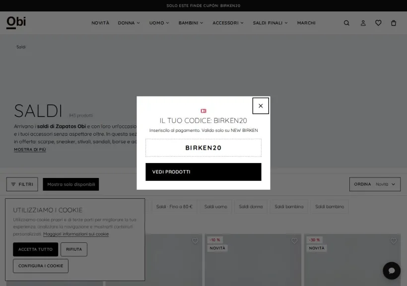 Schermata della pagina offerta di OBI
