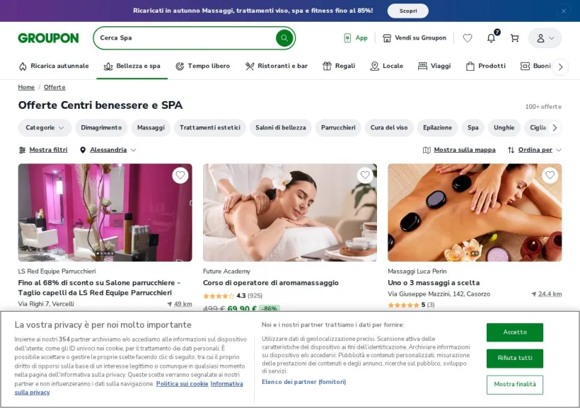 Schermata della pagina offerta di Groupon