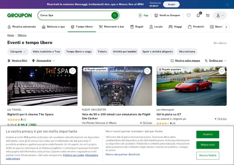 Schermata della pagina offerta di Groupon