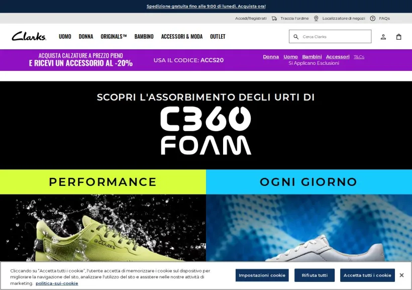 Schermata della pagina offerta di Clarks