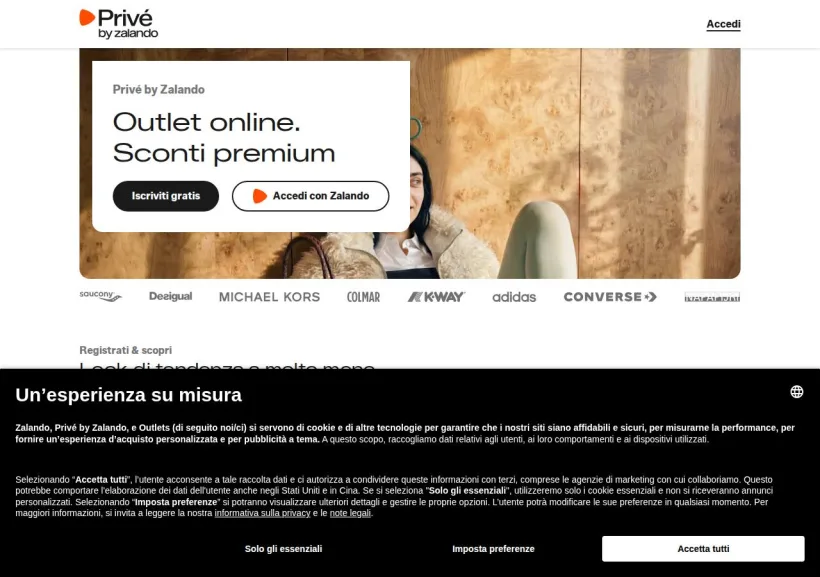 Schermata della pagina offerta di Zalando Privé