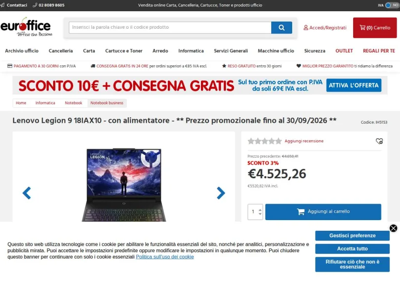 Schermata della pagina offerta di Euroffice