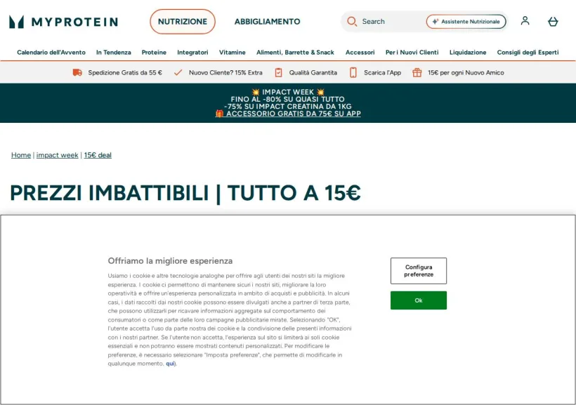 Schermata della pagina offerta di MyProtein