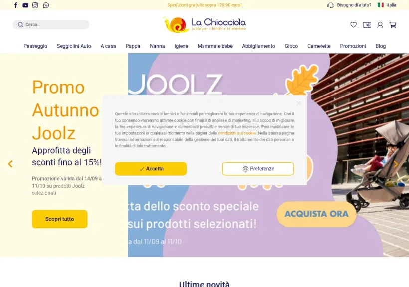 Schermata della pagina offerta di La Chiocciola
