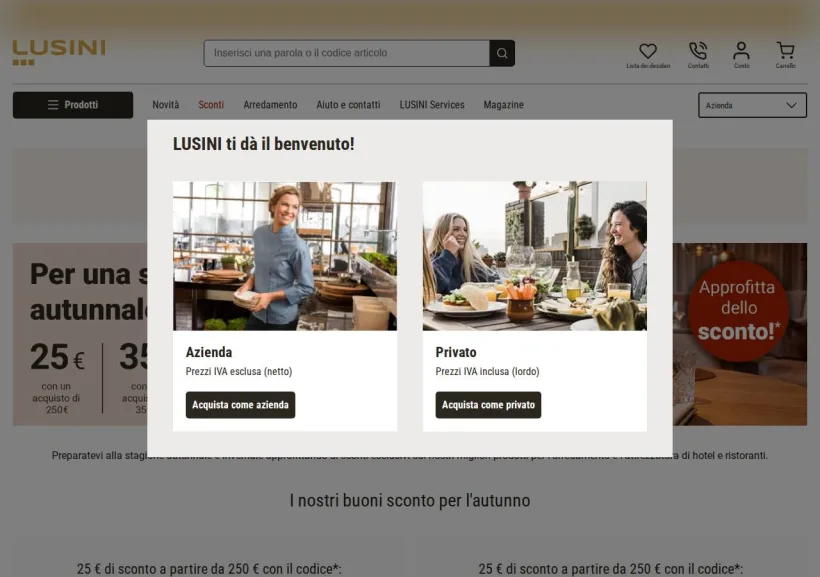 Schermata della pagina offerta di Lusini