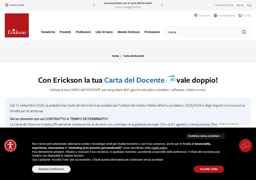 Schermata della pagina offerta di Erickson