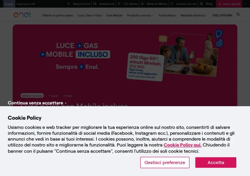 Schermata della pagina offerta di Enel Energia