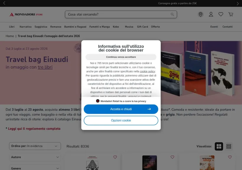 Schermata della pagina offerta di Mondadori Store