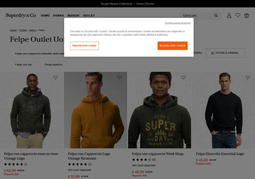 Schermata della pagina offerta di Superdry