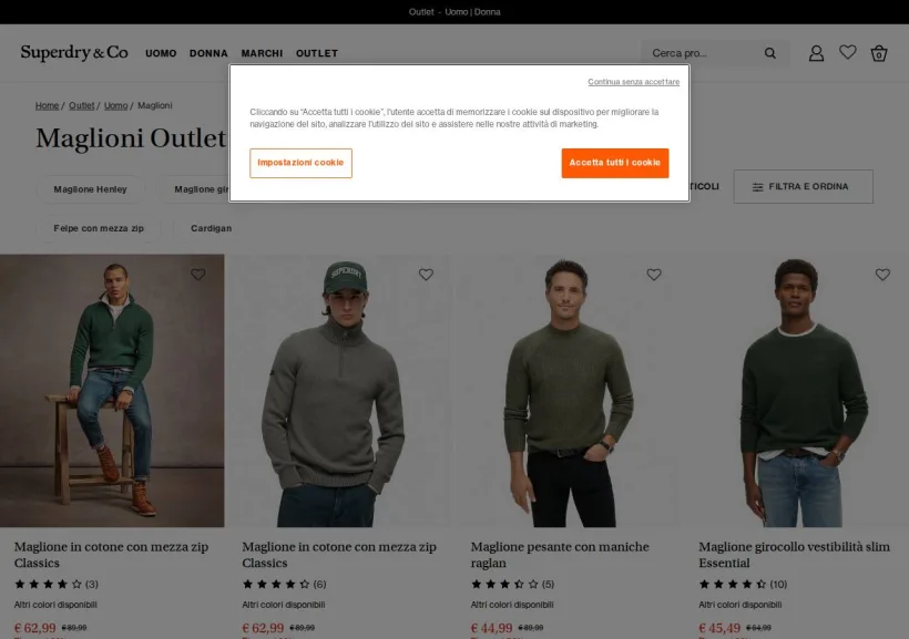 Schermata della pagina offerta di Superdry