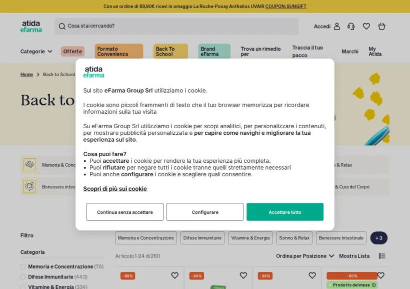 Schermata della pagina offerta di eFarma