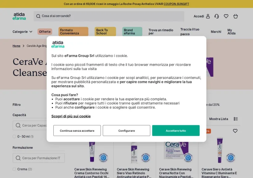 Schermata della pagina offerta di eFarma