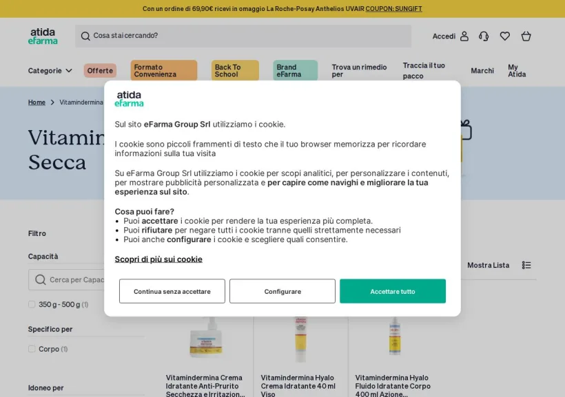 Schermata della pagina offerta di eFarma