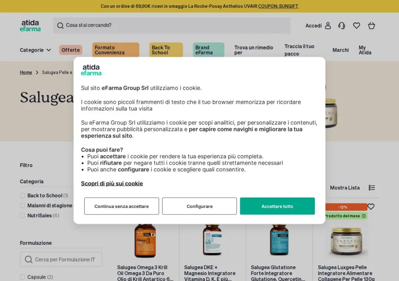 Schermata della pagina offerta di eFarma