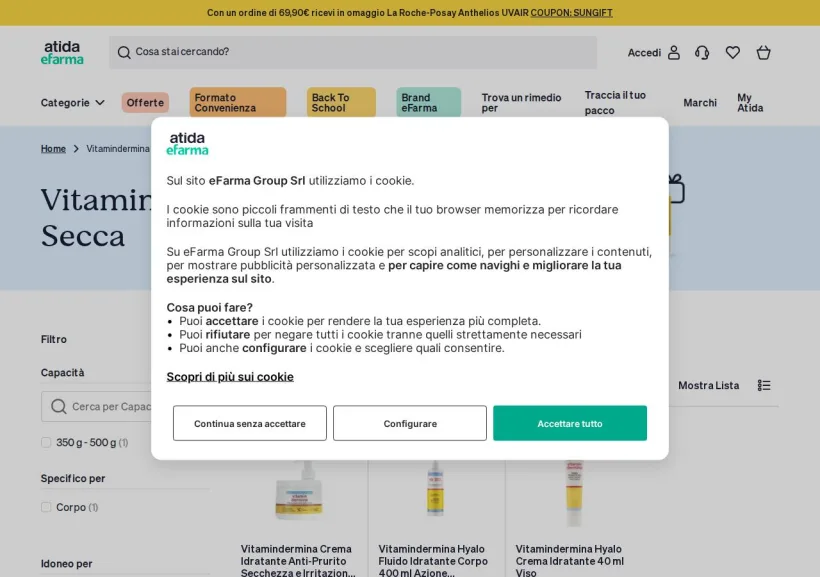 Schermata della pagina offerta di eFarma