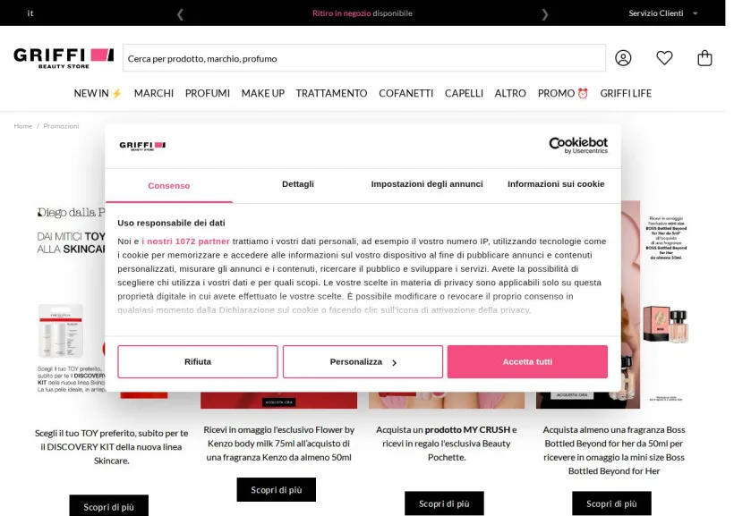 Schermata della pagina offerta di Griffi