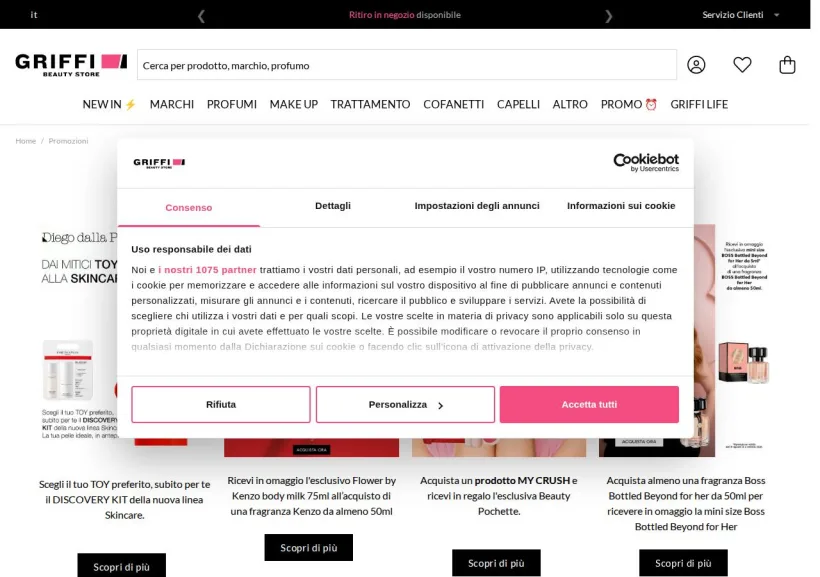 Schermata della pagina offerta di Griffi