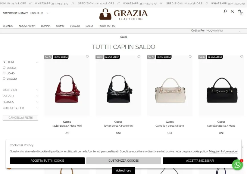 Schermata della pagina offerta di Grazia Pelletterie