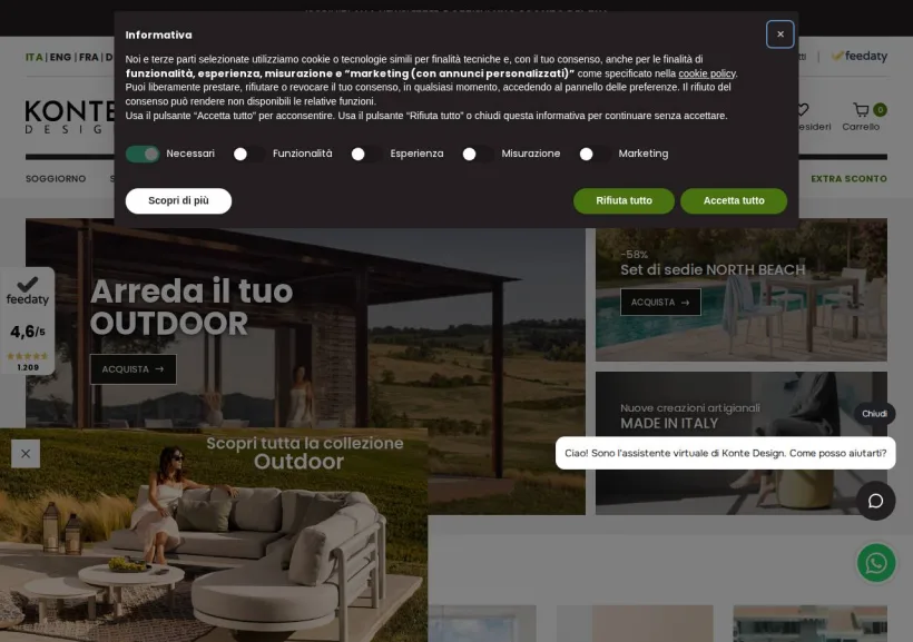 Schermata della pagina offerta di Konte design