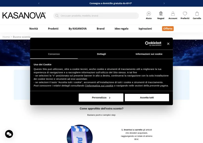 Schermata della pagina offerta di Kasanova