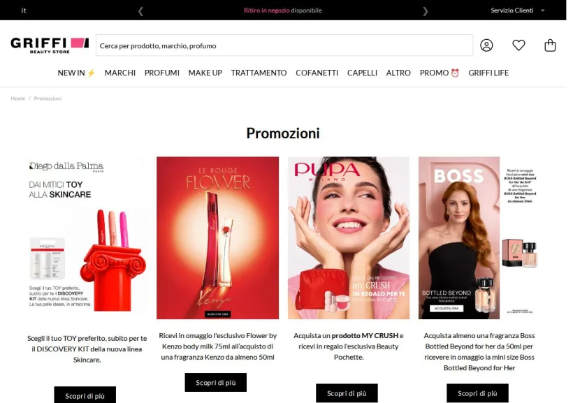 Schermata della pagina offerta di Griffi