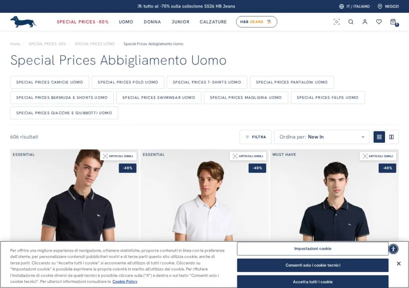 Schermata della pagina offerta di Harmont & Blaine