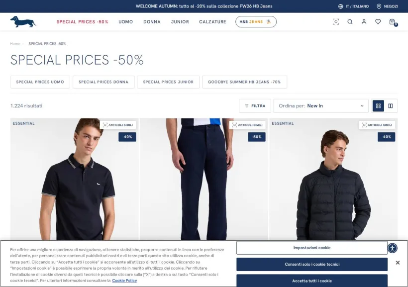 Schermata della pagina offerta di Harmont & Blaine