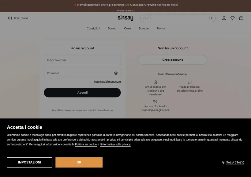 Schermata della pagina offerta di Sinsay