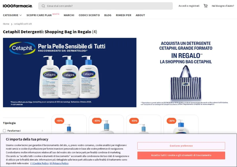 Schermata della pagina offerta di 1000Farmacie