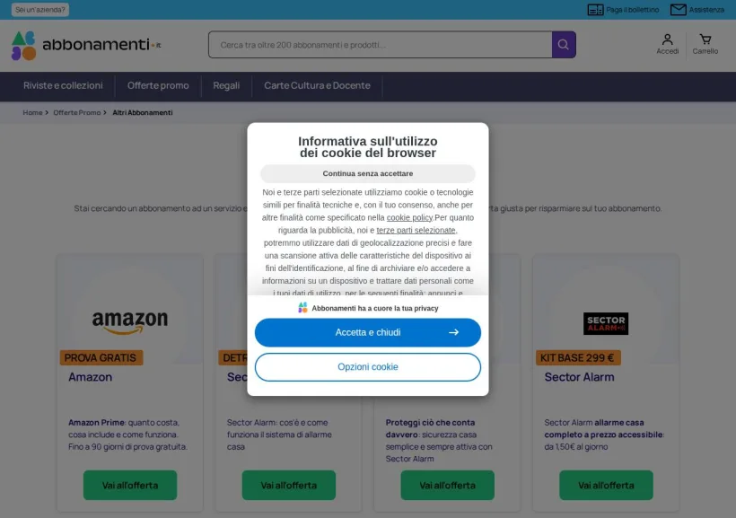 Schermata della pagina offerta di Abbonamenti.it