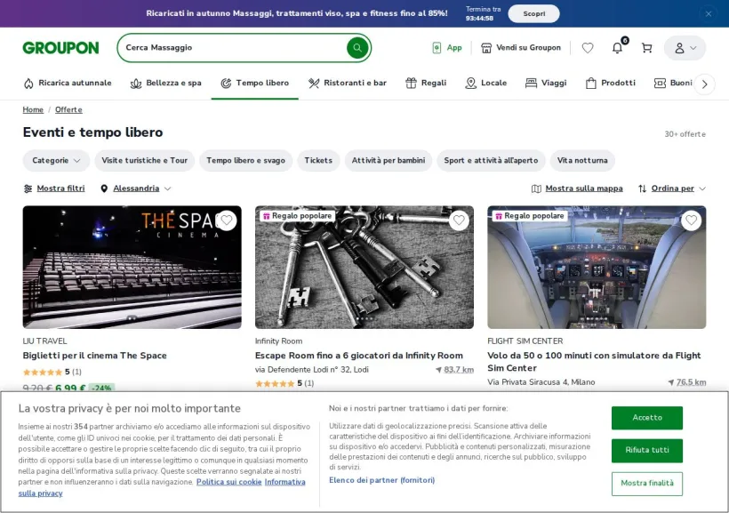 Schermata della pagina offerta di Groupon