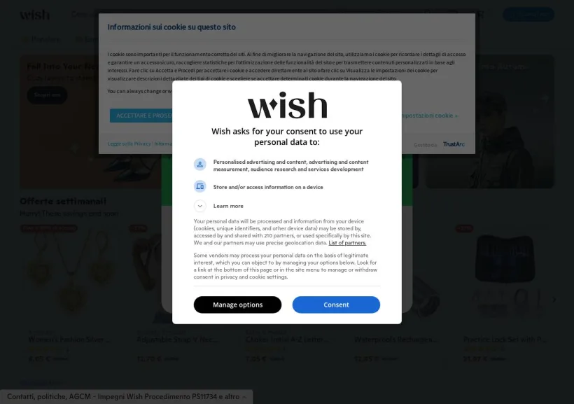 Schermata della pagina offerta di Wish