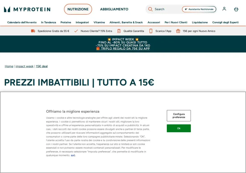 Schermata della pagina offerta di MyProtein