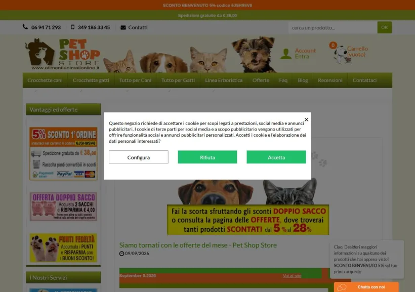 Schermata della pagina offerta di Pet Shop Store