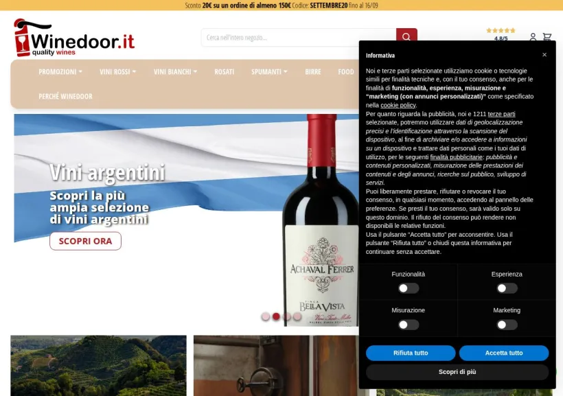 Schermata della pagina offerta di Winedoor.it