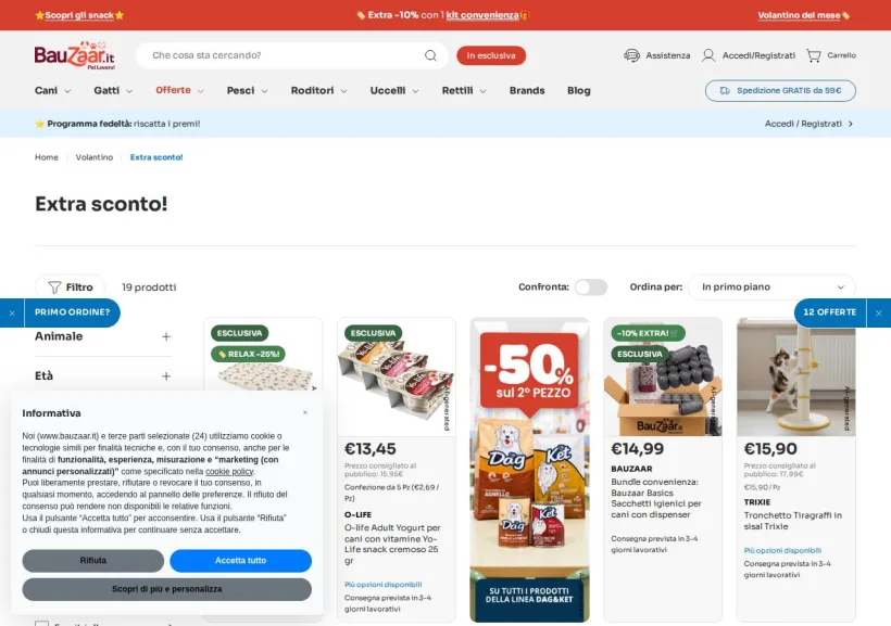 Schermata della pagina offerta di Bauzaar