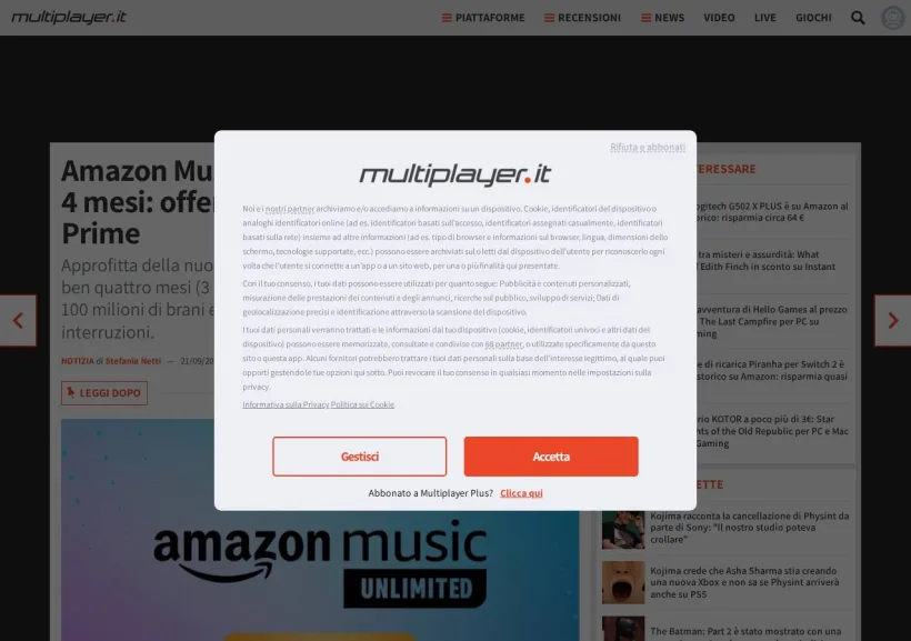 Schermata della pagina offerta di MultiPlayer