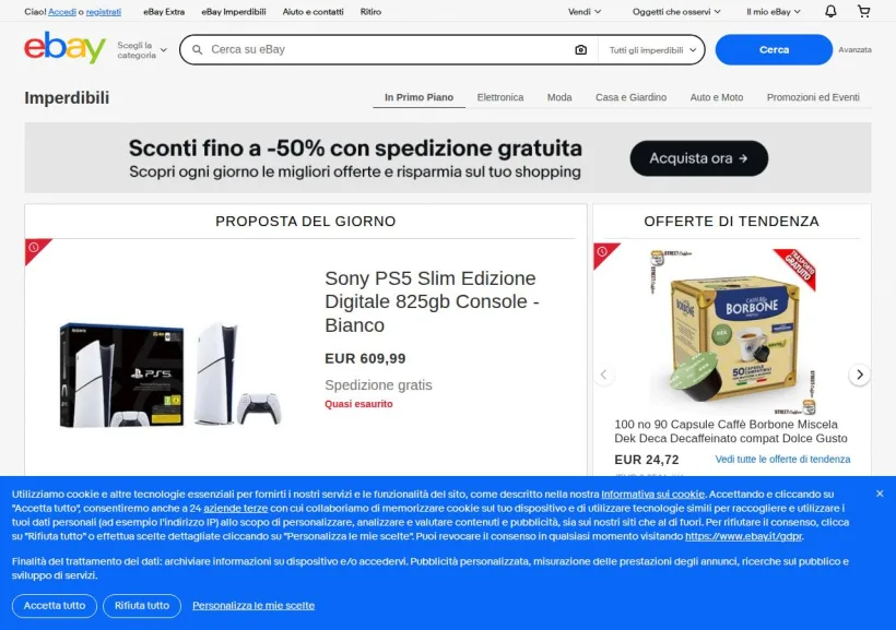 Schermata della pagina offerta di eBay