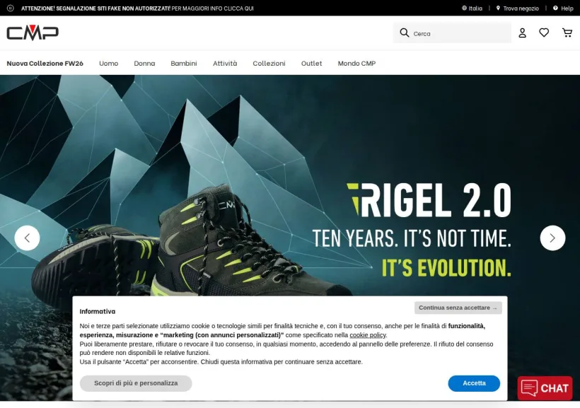 Schermata della pagina offerta di CMP Sport