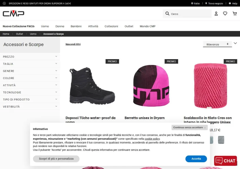 Schermata della pagina offerta di CMP Sport