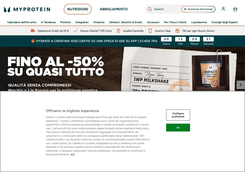 Schermata della pagina offerta di MyProtein