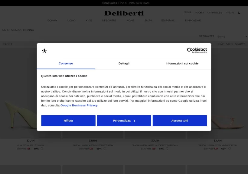 Schermata della pagina offerta di Deliberti