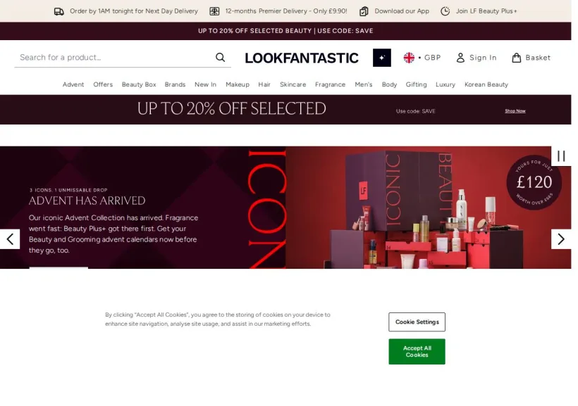 Schermata della pagina offerta di Look Fantastic