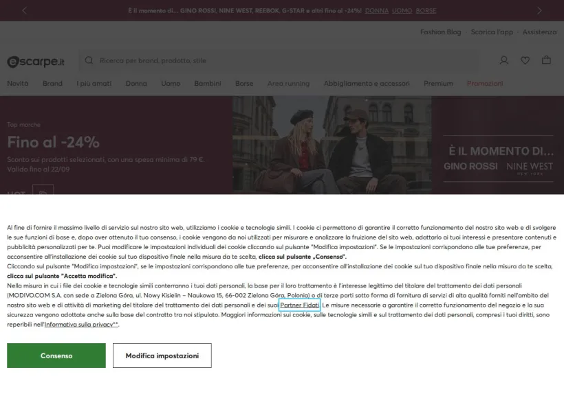 Schermata della pagina offerta di Escarpe.it