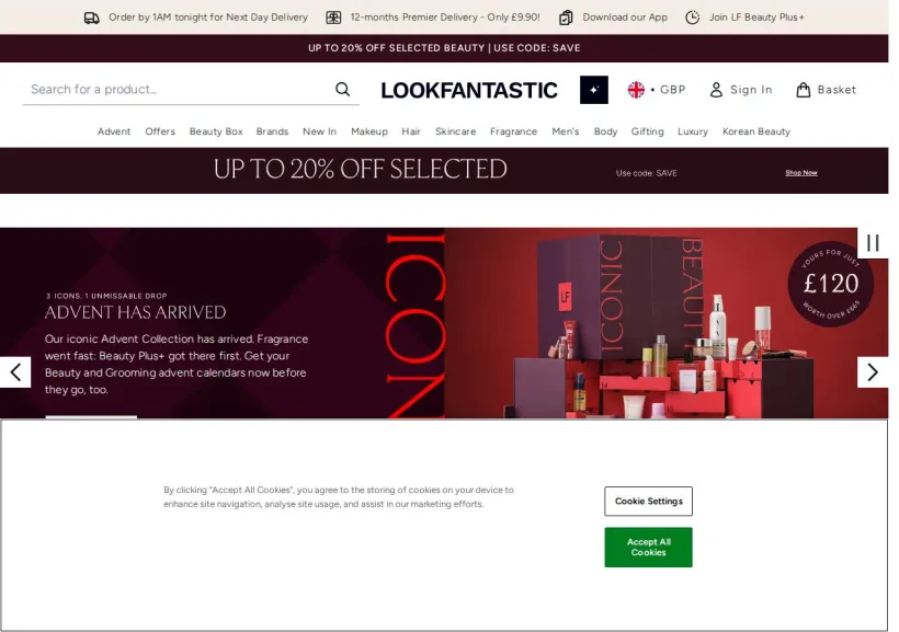 Schermata della pagina offerta di Look Fantastic