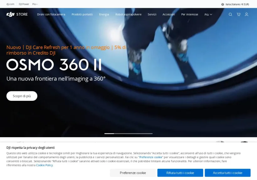 Schermata della pagina offerta di DJI