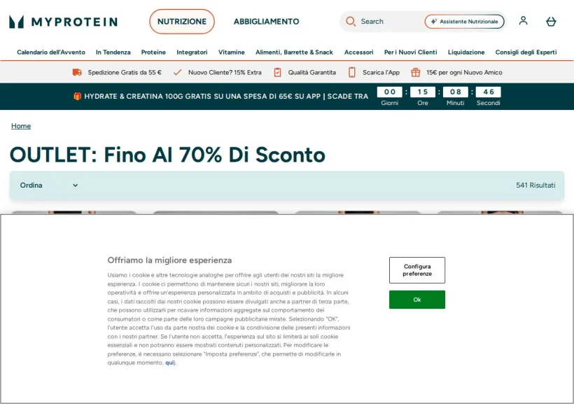 Schermata della pagina offerta di MyProtein